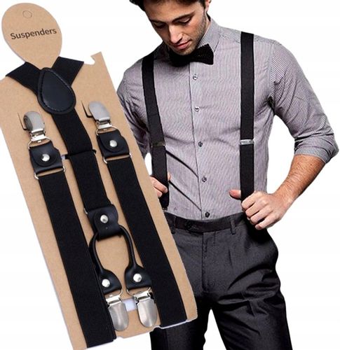 Męskie Mocne Szelki Czarne Do Spodni Elastyczne na Arena.pl