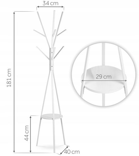 WIESZAK NA ODZIEŻ UBRANIA KURTKI STOJĄCY PODŁOGOWY PÓŁKA BIAŁY STOJAK na Arena.pl