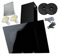 OKAP KUCHENNY KOMINOWY CZARNY SZKŁO LED 60CM FILTR