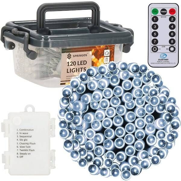 Lampki choinkowe 120 Led biały zimny z programatorem i pilotem na baterie zdjęcie 1