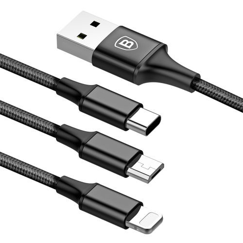 Kabel USB Micro lightning Type-C 3w1 Baseus Rapid czarny na Arena.pl