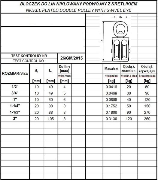 BLOCZEK DO LIN PODWÓJNY NIKLOWANY 3/4' - BL3/4 POD zdjęcie 2