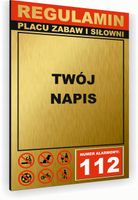 Tabliczka znak informacyjny 30x20 Złota REGULAMIN SIŁOWNI Nierdzewna