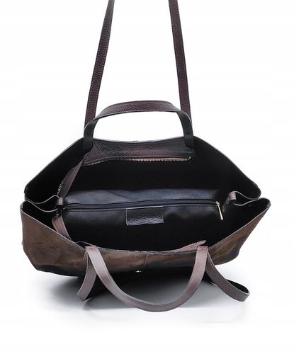 Torebka shopper zamszowa Vera Pelle - brązowa czekolada na Arena.pl