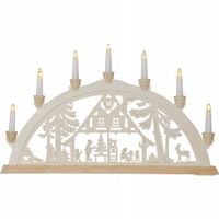 Świecznik adwentowy drewniany ze scenką naturalny na baterie DASSEL