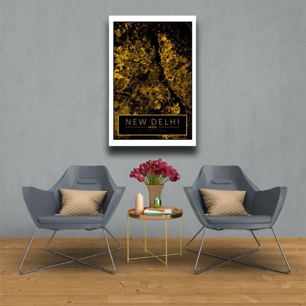 Delhi mapa złota - obraz na płótnie 40x60 cm zdjęcie 2