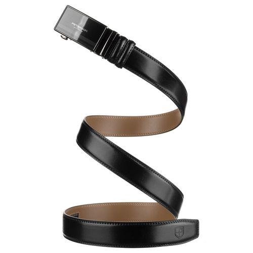 elegancki, skórzany pasek męski w czarnym kolorze z automatyczną klamrą na Arena.pl