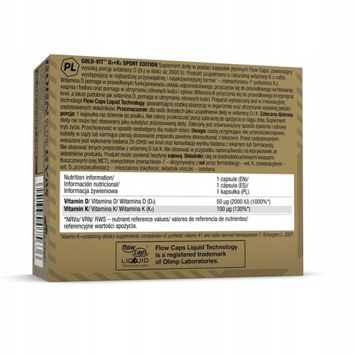 OLIMP GOLD-VIT D3+K2 SPORT EDITION 60kaps WITAMINA D3 K2 MK7 MINERAŁY na Arena.pl