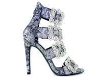 Srebrne sandały damskie szpilki z cholewką 39