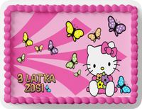 PROSTOKĄTNY OPŁATEK NA TORT A4 20x29CM - HELLO KOTEK KOTKI + IMIĘ