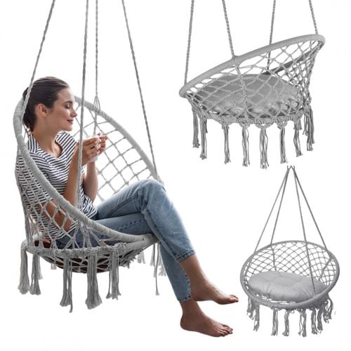 fotel wiszący bocianie gniazdo hamak boho, huśtawka z poduszką szara kr33sz na Arena.pl