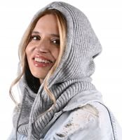 Czapka damska szara KAPTUR modny balaclava Kominiarka komin miekka