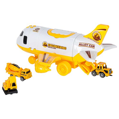 Transporter Samolot Rozkładany z Autami + 3 Auta Pojazdy Budowlane Światła na Arena.pl