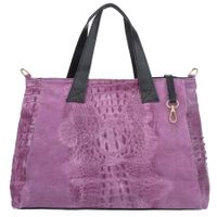 VERA PELLE torebka zamszowa shopper kroko z paskiem V543 j.fioletowa