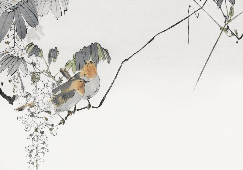 Plakat 100x70cm Two Sparrows, Seitei Japoński Vintage zdjęcie 1
