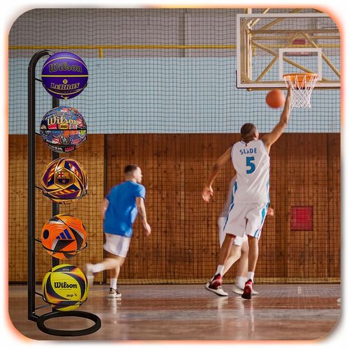 STOJAK NA PIŁKI metalowy 5 piłek półka organizer przechowywanie na Arena.pl