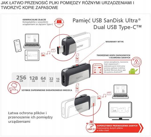 PENDRIVE DO TELEFONU SANDISK Dual Drive USB-C 128GB OTG Tablet Mac na Arena.pl