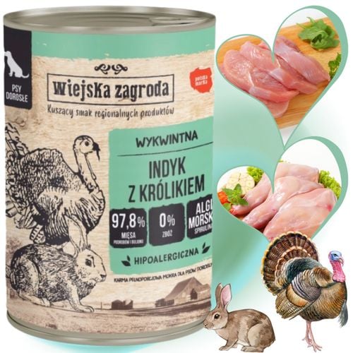 karma dla psa indyk królik 400g wiejska zagroda hipoalergiczna bez zbóż na Arena.pl