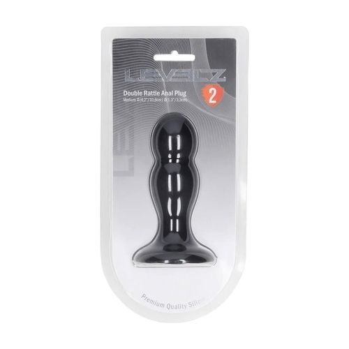 Double Rattle Liquid Silicone Anal Plug - M - Black na Arena.pl
