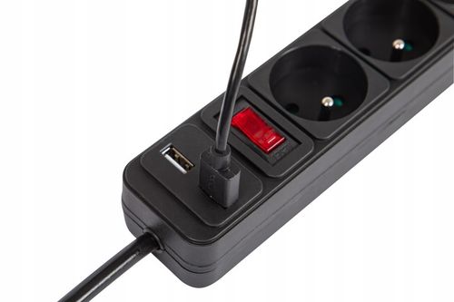 PRZEDŁUŻACZ LISTWA ZASILAJĄCA WŁĄCZNIK GRUBY SZNUR 3M 4 GNIAZDA 2xUSB na Arena.pl