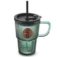 Kubek Szklany z Pokrywką Słomką do Napojów Ciepłych Zimnych Podróżny 450 ml