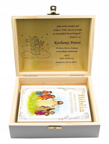 BIBLIA NA KOMUNIĘ NA CHRZEST PAMIĄTKA Z GRAWEREM na Arena.pl