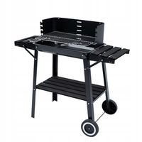 GRILL OGRODOWY WĘGLOWY DUŻY Z PÓŁKAMI REGULOWANY NA KÓŁKACH CZARNY TASOS