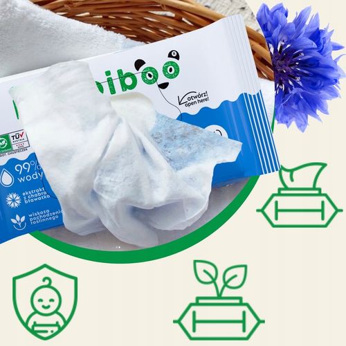 Chusteczki nawilżane Bambiboo 4x60szt. z ekstraktem z bławatka 99% wody na Arena.pl