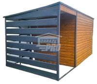 Schowek - Domek Ogrodowy 3x2m + Wiata 1,5m - drzwi - Jasny orzech GP367