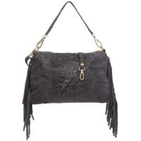 VERA PELLE torebka zamszowa listonoszka kroko z frędzlami V492 c.szara