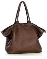 Duża torebka skórzana oversize style shopper bag - MARCO MAZZINI czekoladowy brąz