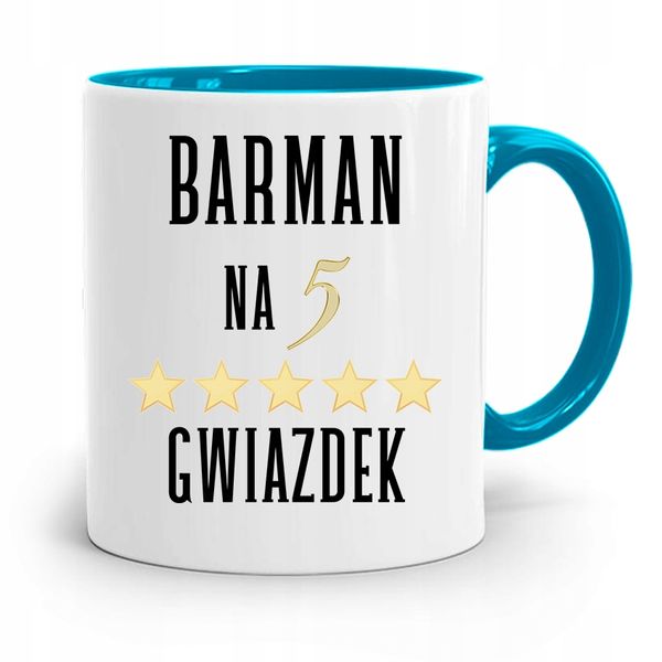 Kubek Błękitny Dla Barmana Na Pięć Gwiazdek Z Nadrukiem Ze Zdjęciem zdjęcie 1