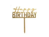 Topper akrylowy na tort, Happy Birthday, złoty, 14 cm x 10 cm