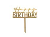 Topper akrylowy na tort, Happy Birthday, złoty, 14 cm x 10 cm