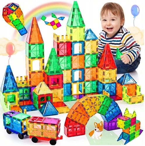 KLOCKI MAGNETYCZNE KONSTRUKCYJNE EDUKACYJNE ZESTAW 100 EL DUŻE PANELE 3D na Arena.pl