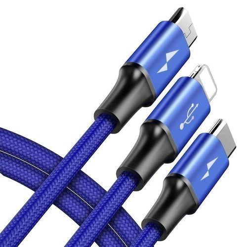 Kabel USB Baseus Rapid 3w1 Typ C / Lightning / Micro 3A 1,2M - niebieski na Arena.pl