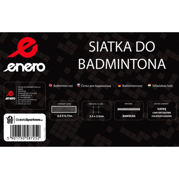 SIATKA DO BADMINTONA 6x0,75M ENERO zdjęcie 4