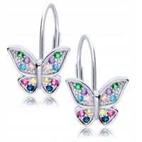 Srebrne Kolczyki 925 Kolorowe Motylki dla Dzieci