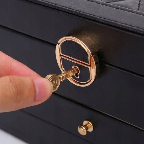 SZKATUŁKA NA BIŻUTERIE Z SZUFLADKAMI CZARNA ORGANIZER TRZY POZIOMY na Arena.pl