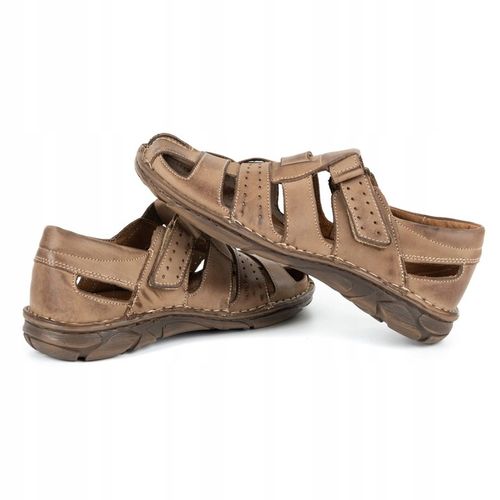 SANDAŁY MĘSKIE SKÓRZANE Z ZAKRYTYMI PALCAMI POLSKIE 467 BRĄZOWE 43 na Arena.pl