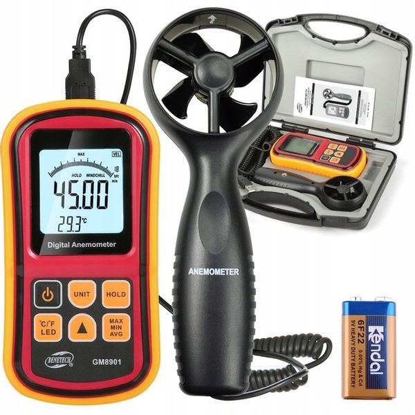 ANEMOMETR WIATROMIERZ POMIAR PRĘDKOŚCI POWIETRZA MIERNIK WIATRU TEMPERATURY zdjęcie 1