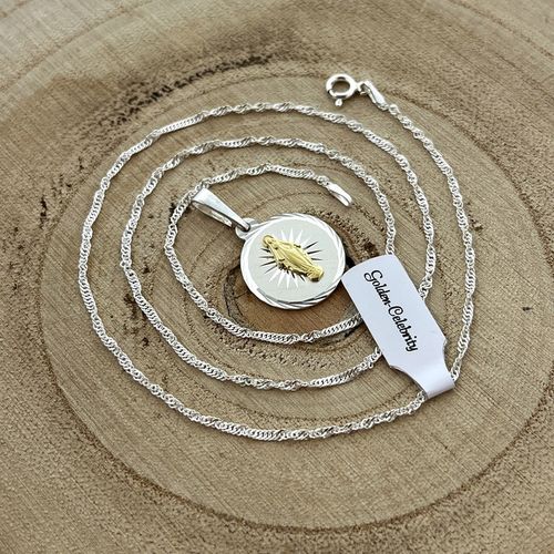 SREBRNY ŁAŃCUSZEK + MEDALIK 925 PREZENT NA KOMUNIĘ DLA DZIEWCZYNKI + GRAWER na Arena.pl