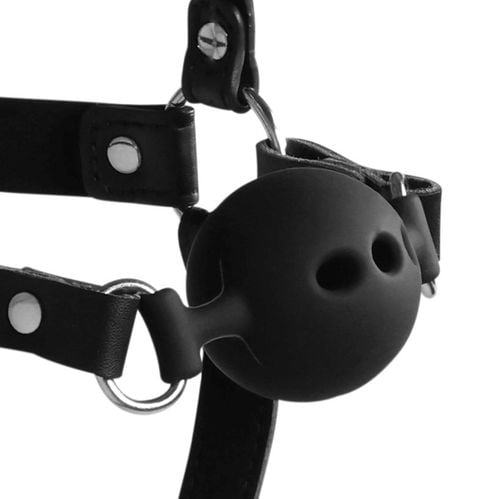 head harness with breathable ball gag and nose hooks   black na Arena.pl