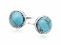 ELEGANCKIE OKRĄGŁE RODOWANE SREBRNE KOLCZYKI WKRĘTKI KÓŁKA TURKUS SREBRO