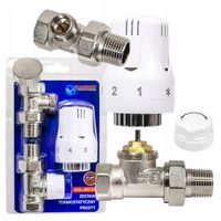 ZESTAW TERMOSTATYCZNY PROSTY ZAWÓR ZASILAJĄCY POWROTNY GŁOWICA DO GRZEJNIKA