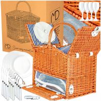 Duży zestaw elegancki kosz wiklinowy piknikowy termotorba 4 osób piknik