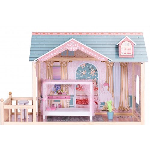 DOMEK DLA LALEK 3 POZIOMOWY ZESTAW 11 DREWNIANYCH MEBELKÓW na Arena.pl