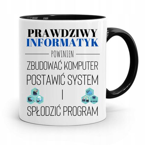 Kubek Czarny Informatyka Programisty Najlepszy Inf Z Nadrukiem Ze Zdjęciem na Arena.pl