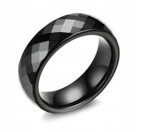 PIERŚCIONEK OBRĄCZKA CERAMICZNA CZARNA ROMBY 22