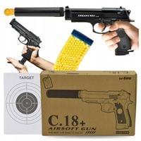 PISTOLET METALOWY NA KULKI REPLIKA TŁUMIK BERETTA SOLIDNY ASG 800 GRATIS